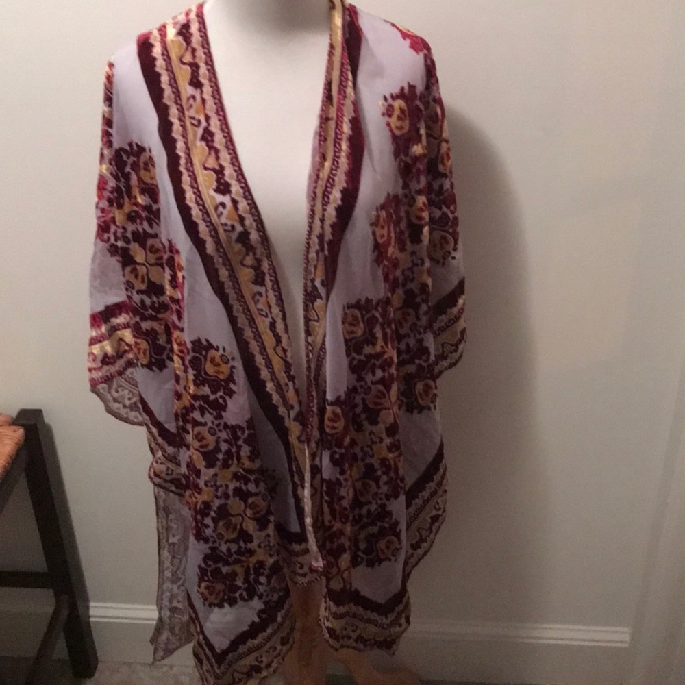 NWT Free People Red/Gold MUSE Burn Out Kimono O/S - Picture 6 of 11